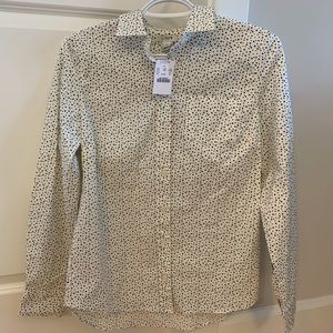 NEW 😎 J Crew White Black Star Stretch Button Down